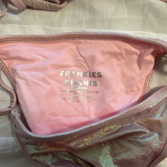 Frankie’s Bikinis iridescent pink bikini set XS top M bottom - Picture 3 of 5